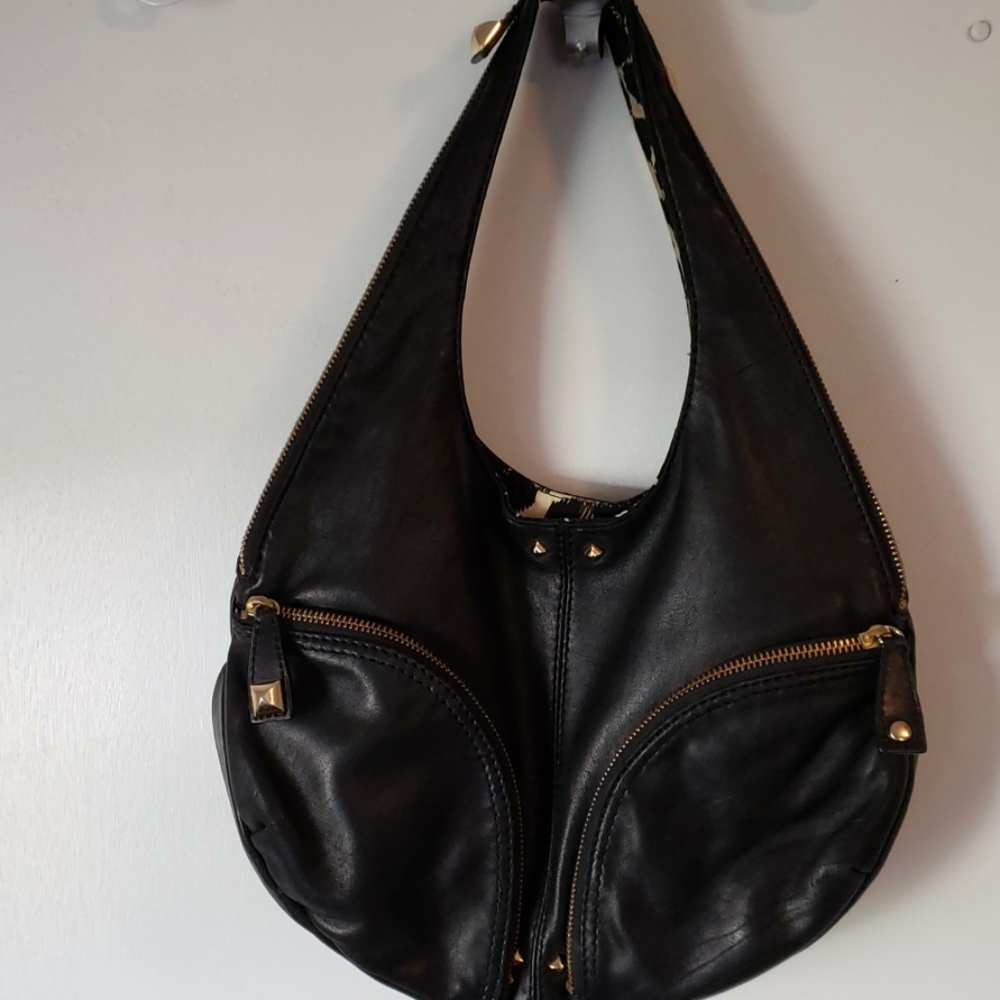 GIANNI BINI SOFT BLACK LEATHER HOBO PURSE